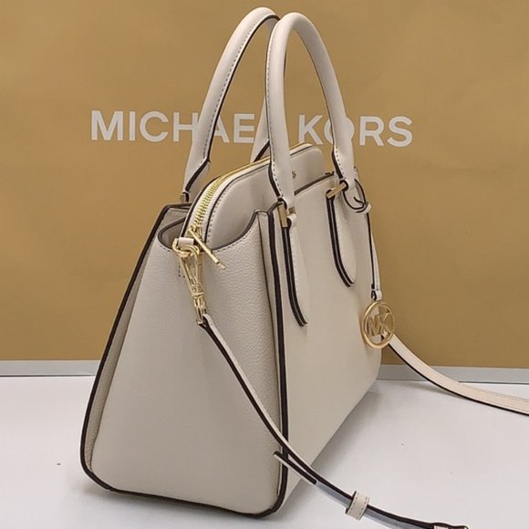 Michael Kors Daria Large Satchel Bag Leather Light Cream - Picture 15 of 16